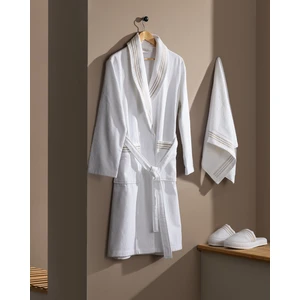 Delron Kadın %100 Pamuk Bornoz Set - Beyaz - Lüks Koleksiyon