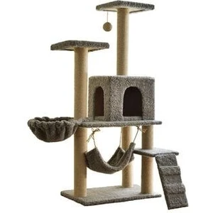 New Palace Kedi Evi ve Tırmalama %100 Doğal Kendir Halatlı 135 cm Yükseklikte Ahşap ve Velsoft