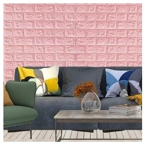 Renkli Duvarlar Kendinden Yapışkanlı 3D Duvar Kağıdı Paneli 70X38 cm Pembe