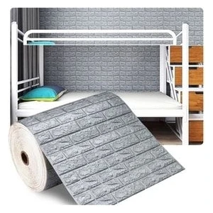 Renkli Duvarlar NW02-70X500CM Kendinden Yapışkanlı Gri Tuğla Desen 3D Duvar Kağıdı Paneli Tek Parça