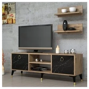 Mobilya 138 cm TV Ünitesi Çam ve Mermer Desenli Modern Tasarım Oturma Odası Mobilyası