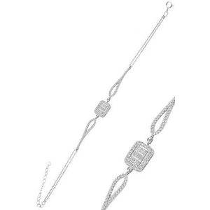 Söğütlü Silver 925 Ayar Gümüş Rodyumlu Zirkon Taşlı Bileklik 17 cm + 3 cm Uzunluk