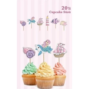 Neşeli Günlerim Deniz Kızı Cupcake Kürdan Süsü *kalın Kağıt