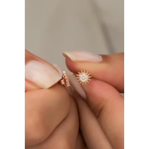 925 Ayar Gümüş Minik Rose Zirkon Taşlı Güneş Küpe