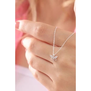 Bilsen Store Kadın  925 Ayar Gümüş Zirkon Taşlı Minimal Yusufçuk Kolye