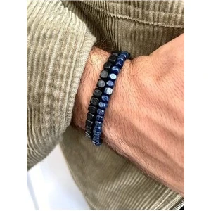 Padore Accessory Çok Şık Gece Siyahı ve Okyanus Mavisi Ikili Ahşap Bileklik