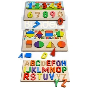 Türk Toys Ahşap Puzzle 3'ü 1 Arada Alfabe-Geometri-Sayılar