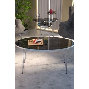 Modern Orta Sehpa ve 3'lü Zigon Sehpa Takımı Gümüş Metal Ayaklı Yonga Levha 90x50x43 cm Şık Tasarım