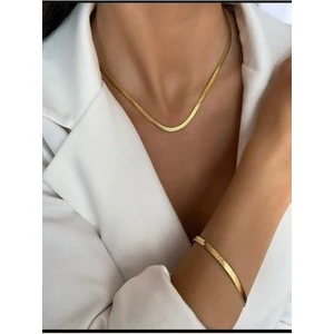 Kadın Yüksek Kalite Çelik Klasik İtalyan Kolye-Bileklik Set Zincir