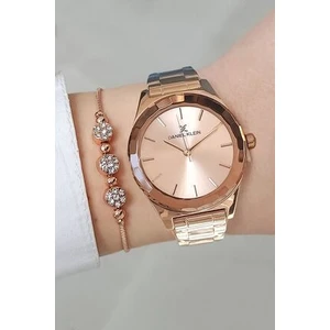 Daniel Klein Yeni Model Kesme Camlı Çelik Bilezik Rose Gold Kadın Kol Saati + Zirkon Taşlı Bileklik
