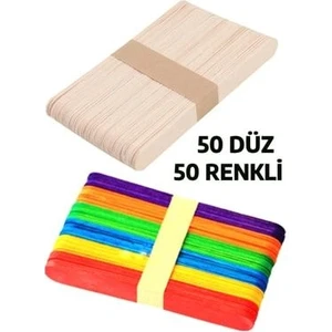 50 Adet Renkli 50 Adet Renksiz Geniş Dil Çubuğu Abeslang Dil Basma Çubuğu