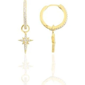 Söğütlü Silver Gümüş Altın Yaldızlı Zirkon Taşlı Kutup Yıldızı Halka Küpe