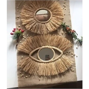 Bh Bohem Handmade El Yapımı Göz Rafya Ayna ve Yuvarlak Ayna 2li B064