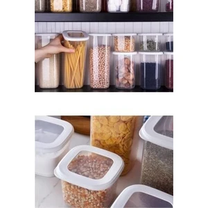 Etiketli Foly Kare Erzak Saklama Kabı 12'li Set Orta Boy 1,2 Litre Beyaz