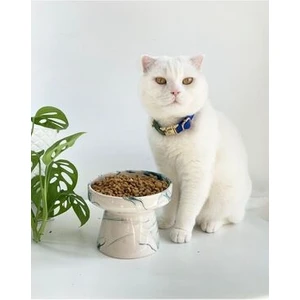 Stilin Bu Seramik Kedi ve Köpek Mama Su Kabı(YEŞİL-BEYAZ)