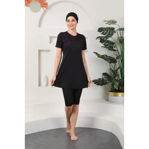 Mor Biyeli Yarı Kapalı Tesettür Mayo Siyah