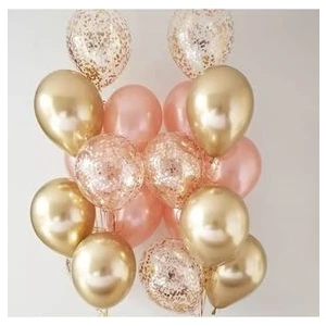 Deniz Party Store Krom Gold 6 Adet Rose Gold Metalik 6 Adet Gold  Konfetili Şeffaf Balon 6 Adet Balon Set