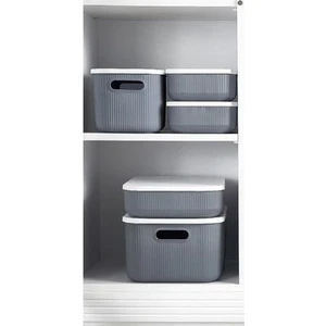 5 Parça Dolap Içi Düzenleyici Storage Kapaklı Sepet Çorap Kıyafet Düzenleyici 5prç-Set Gri