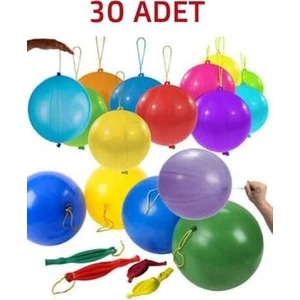 30 Adet Lastikli Zıpzıp Balon Ipli Punch Panç Büyük Balon