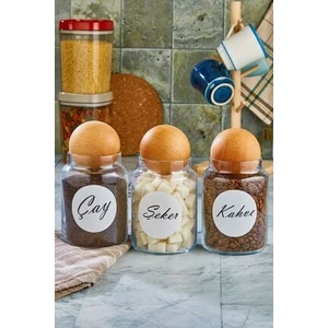Fbz Home Ahşap Top Kapaklı Çay Şeker Kahve Kavanozu 800 ml