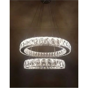 Ala Lighting Ghome Modern Gümüş Sarkıt Kristal Taşlı Üç Renk LED Kumandalı Ikili Avize