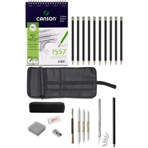 Canson 1557 A5 Eskiz Defteri 120G Karakalem Çantalı Çizim Eskiz Seti Hamur Silgi Kömür Kalem