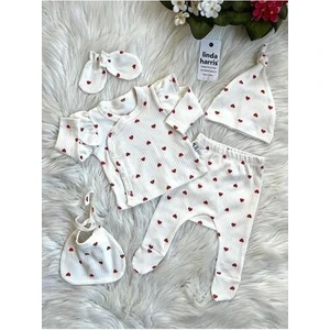 Linda Harris Heart Pattern Ekru 5'li Yenidoğan Kız Bebek Hastane Çıkışı Seti