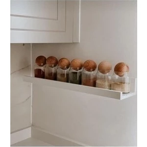 Fbz Home 7'li Ahşap Top Kapaklı 300 ml Cam Baharatlık Çerezlik Şekerlik Seti