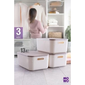 Mowo Home Trove 3 Adet 13,4 Lt (Beyaz) Düzenleyici Kapaklı Kutu, Dekoratif Saklama Kutusu