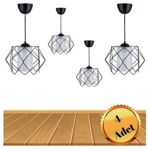 MHK Collection Siyah Tasarım Beyaz Mika Camlı Salon Mutfak Banyo Yatak Odası Çocuk Odası 4 Adet Avize
