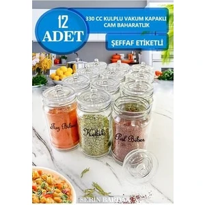 Serin Bardak 12 Adet Kulplu ve Vakum Kapaklı Cam Baharatlık Seti