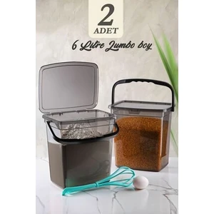 Mega Boy 2'li Kare Un Baklüyat Kabı 6 Litre - Kulplu Deterjanlık Saklama Kutusu Kabı Antrasit