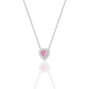 Söğütlü Silver Gümüş Rodyumlu Pırlanta Modeli Pembe Zirkon Taşlı Kalp Kolye