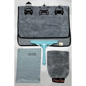 Fine Clean 4'lü Mikrofiber Oto Yıkama Kurulama Araba Silme Bezi + Cam Bezi + Oto Eldiveni + Silecek
