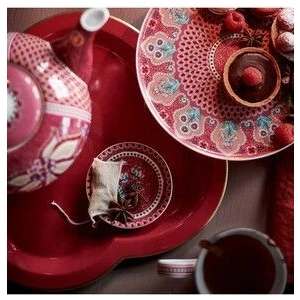 Pip Studio Flower Festival Kırmızı Porselen Çay Tabağı 9 cm Çiçek Desenli Şık Tasarım