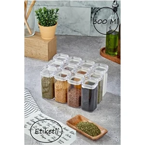 Fbz Home Etiketli 12'li 300 ml Akrilik Baharatlık Seti Saklama Kabı