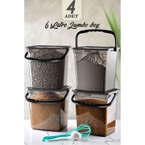 Kitchen Life Mega Boy 4'lü Kare Un Baklüyat Kabı ( 6 Litre ) - Kulplu Deterjanlık Saklama Kutusu Kabı 4 Adet
