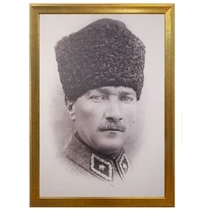 Yaldız Çerçeveli Atatürk Portresi- Altın Çerçeveli - Duvar Atatürk Tablosu 55X75CM