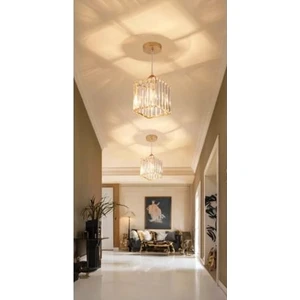 Luna Lighting Modern Luxury Sarkıt Avize Hol Antre Sarı Kare Kristal Taşlı Avize