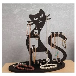 Takı Standı Kedi Figürlü Takı Küpe Standı Ahşap Takı Kutusu