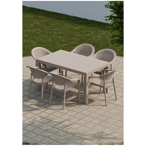Çavdar Group 90X150 cm Rattan 6 Kişilik Masa Takımı Camsız Bambu Sandalye Bahçe Teras Takımı Oturma Grubu