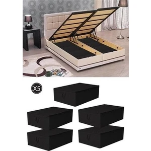 5 Adet Çekyat Baza Tipi Hurç - Baza Altı Büyük Boy Saklama Hurcu Siyah 64 x 45 x 22 cm