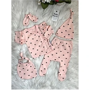 Linda Harris Heart Pattern Somon 5'li Yenidoğan Kız Bebek Hastane Çıkışı Seti