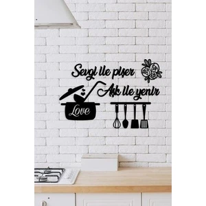 Nt Handmade Siyah Ahşap Sevgi ile Pişer Aşk ile Yenir Duvar Dekoru Mutfak Konsepti Cafe Için Mdf Tablo Seti