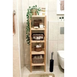 Banyo Dolabı 5 Raflı Doğal Ahşap Tasarım Suya Dayanıklı Kullanım Kolaylığı