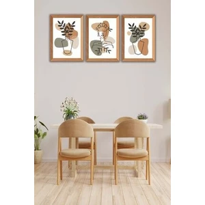 No 77 Decor 3 Parça Bohem Tarzı Sanatsal Ahşap Çerçeve Görünümlü Tablo Seti