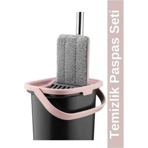 Sillgech Compact Mop Seti Siyah-Pembe 4 Parça Mikrofiber Başlık ile Kolay Temizlik