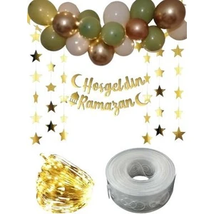 Hoşgeldin Ramazan Gold Yazı Ledli Zincir Balon Seti 11 Ayın Sultanı Ramazan Bayramı Oda Süsleme Seti