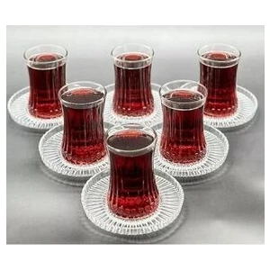 Elysia Çay Bardağı ve İthal Cam Çay TABAĞI Çay Takımı Seti 12 Parça