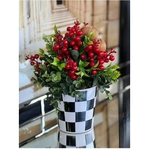 Tasarım Moda Kırmızı Kokinalı Damalı Vazo